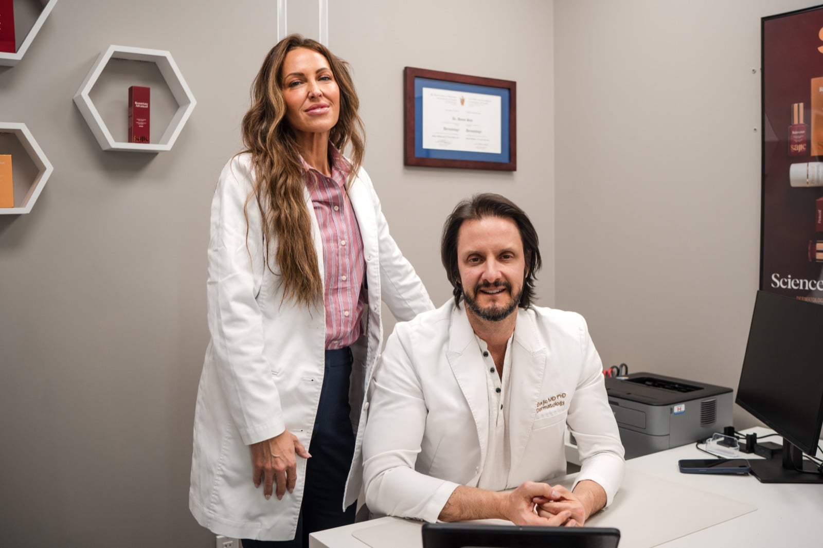 Dr. Dusan Sajic and Sonja Sajic in a consultation room at deRMA Skin Institute in Guelph